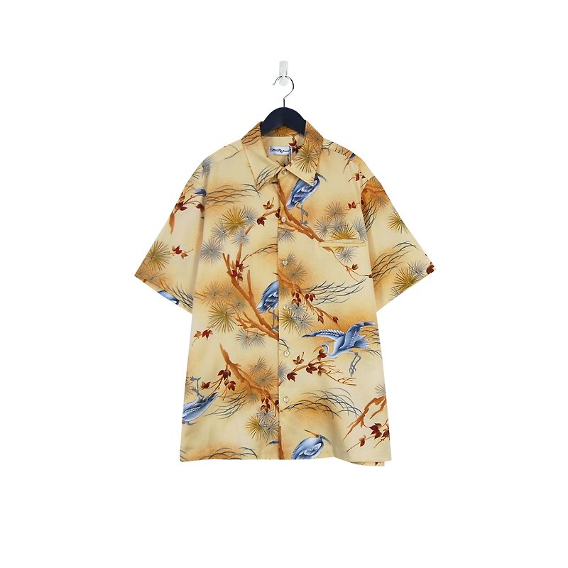 A‧PRANK :DOLLY :: Vintage VINTAGE khaki crane and handle flower shirt (T806116) - เสื้อเชิ้ตผู้ชาย - ผ้าฝ้าย/ผ้าลินิน สีนำ้ตาล