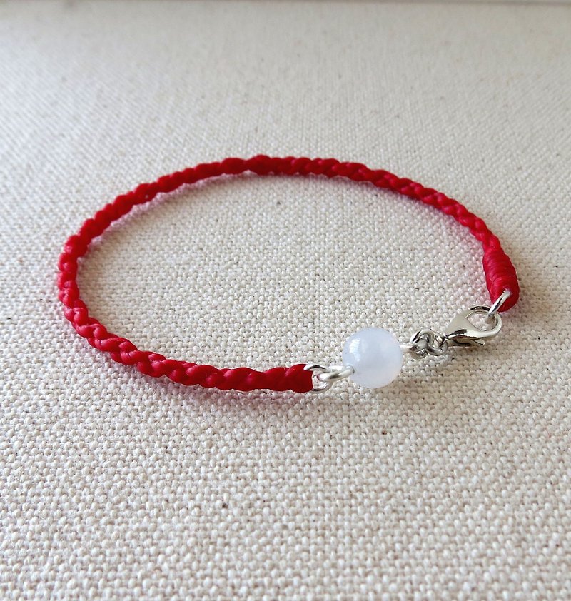 The birth year [lucky stone] 糯 ice pure white jade silk wax line bracelet [four shares] * security - Bracelets - Gemstone Red