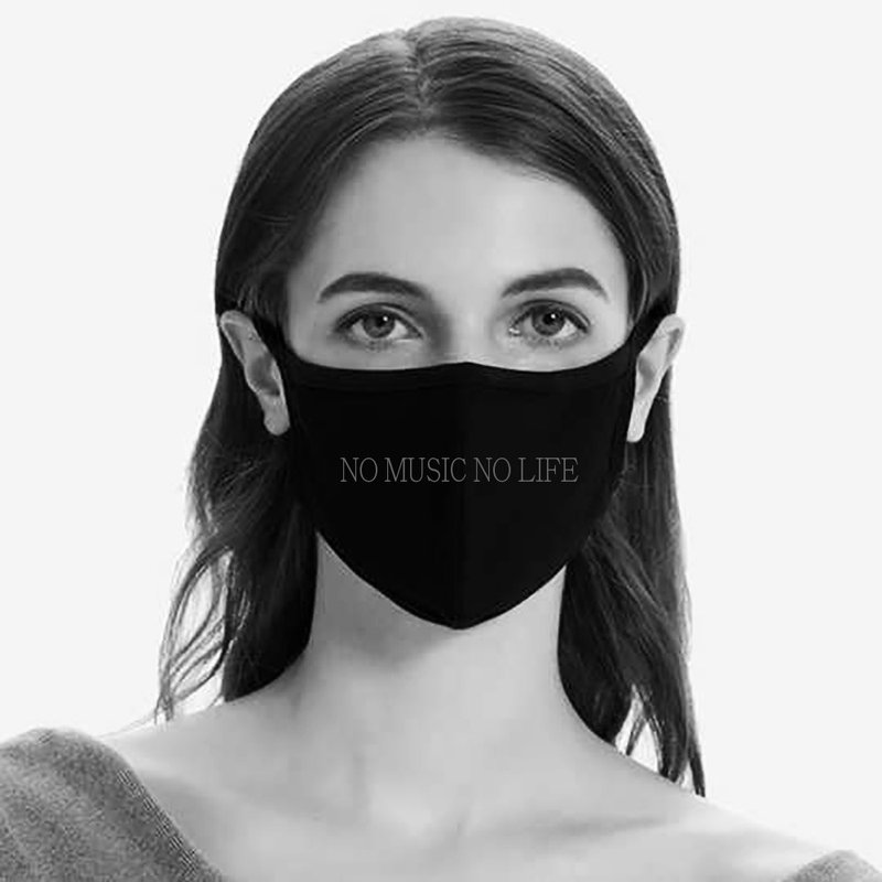 台灣製 全黑音樂文字 時尚布口罩 洗滌重複使用 Dark Black 環保 - 口罩/口罩收納套 - 棉．麻 黑色