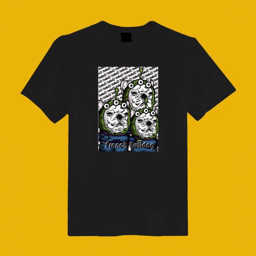 CHIC SHOP 插畫設計館 三眼仔 法鬥 狗 插畫 黑 短T 衣服 T恤 情侶裝 童裝 母子裝 女裝