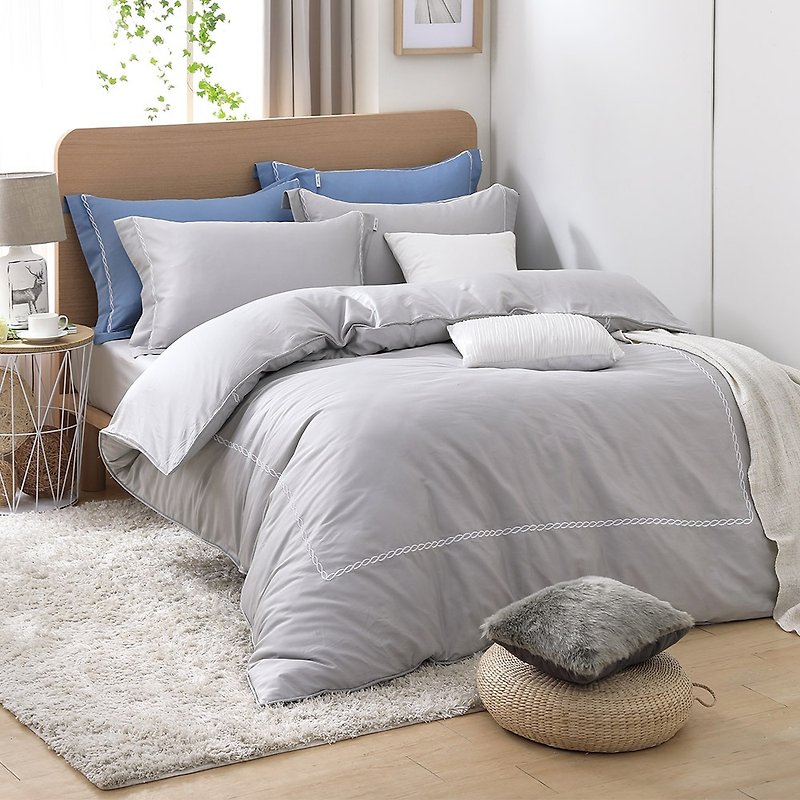 真真-Elegant gray-high quality 60 cotton dual-use bed bag four-piece group [double size 5*6.2 feet] - เครื่องนอน - ผ้าฝ้าย/ผ้าลินิน สีเทา