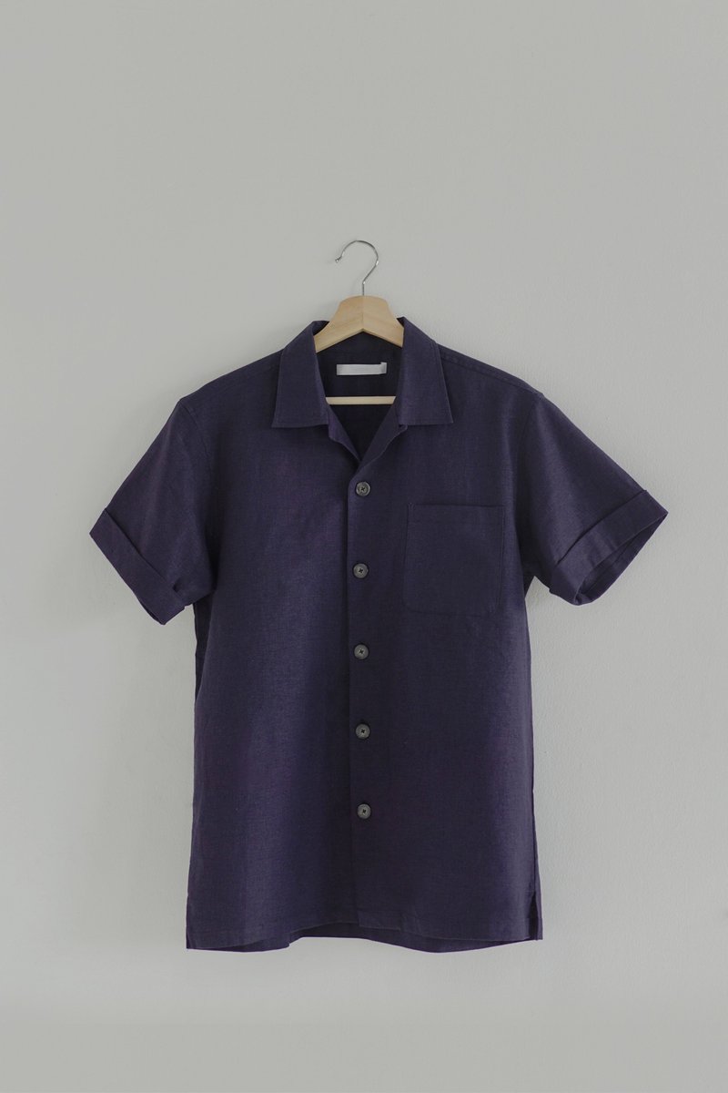 Linen Men Button-up Shirt Navy - Men's Shirts - Linen Blue