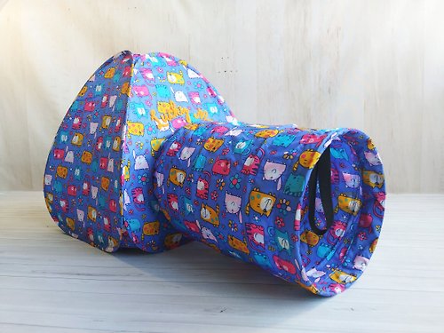 Lucky Me 寵物設計 帳篷隧道組- 可愛花貓 小型犬 大貓咪 可拆式床墊