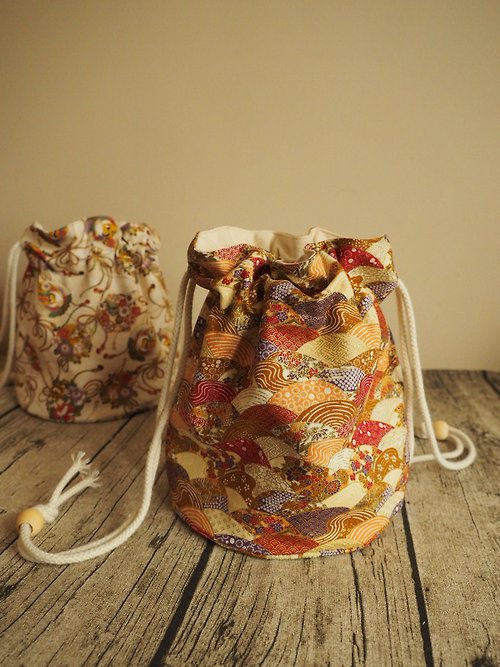 sunflowercorsage 手工縫製 側肩包帆布水桶包手袋 賀年和風金扇圖案