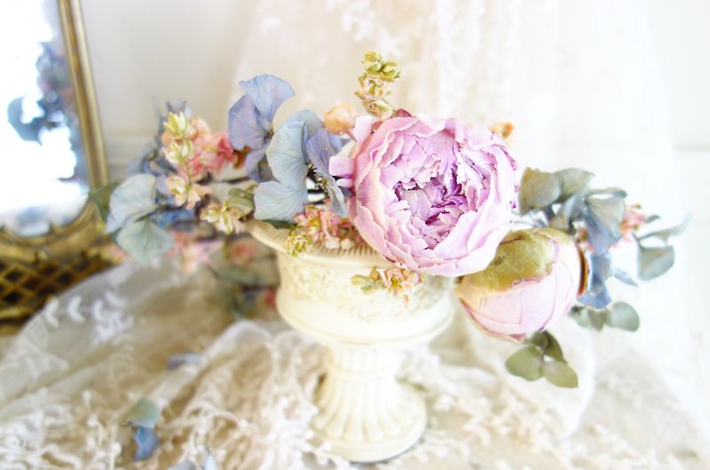 Wedding floral series ~ dry peony pink flower row - เครื่องประดับผม - พืช/ดอกไม้ สึชมพู
