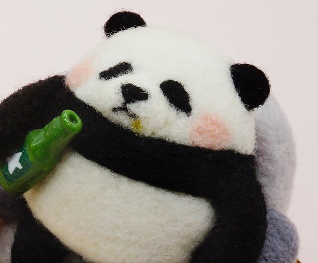 needle felt panda panda bear needle felt animal Miniature panda with bamboo bamboo decor panda gift panda decoration