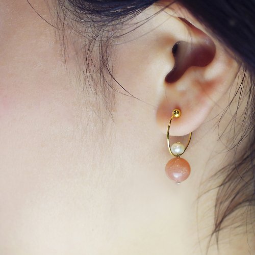 Olivia Yao Jewellery 可愛搖擺太陽石珍珠耳夾/耳窩夾/夾式耳環