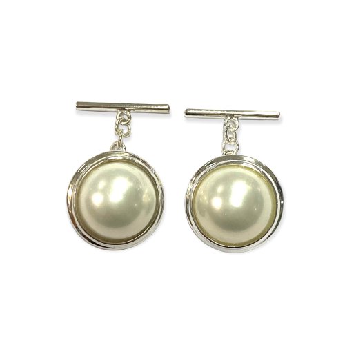 alisadesigns Round Pearl Wedding Cufflinks For Groom 925 Sterling Silver
