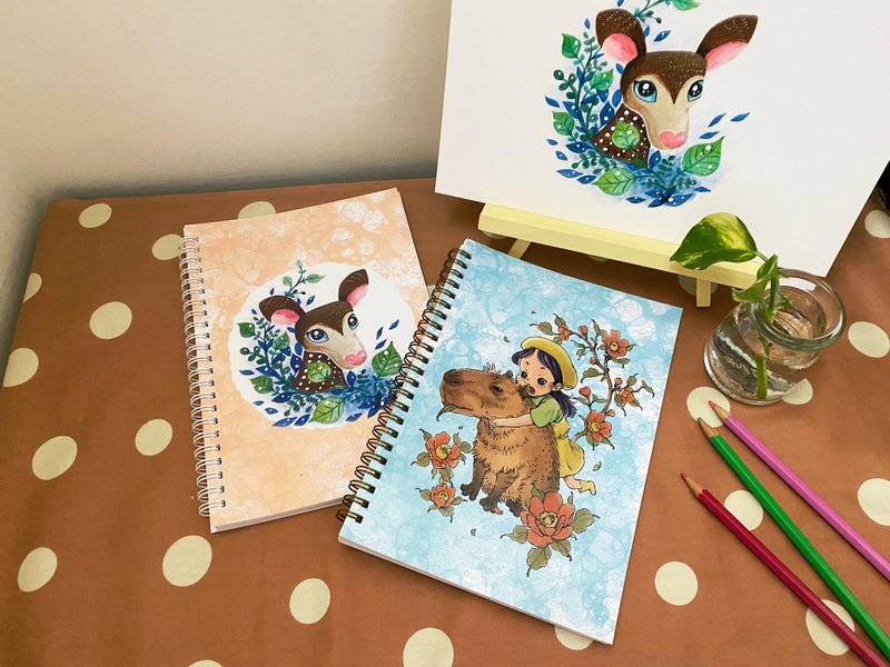 Illustration style notebook/A5 blank/coil notebook/doodle notebook/sika deer/capybara - สมุดบันทึก/สมุดปฏิทิน - กระดาษ ขาว