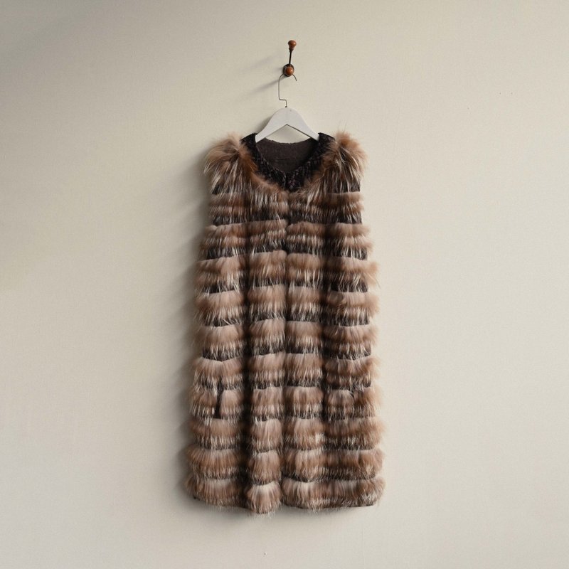 【NaSuBi Vintage】Cashmere Vintage Cardigan with Fur Trim - Women's Sweaters - Wool 