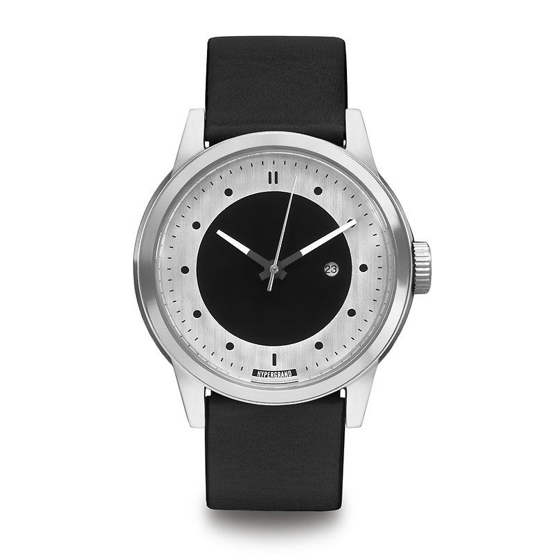 HYPERGRAND - Maverick 冷鋼系列 - 銀錶盤黑皮革 手錶 - 男裝錶/中性錶 - 繡線 黑色