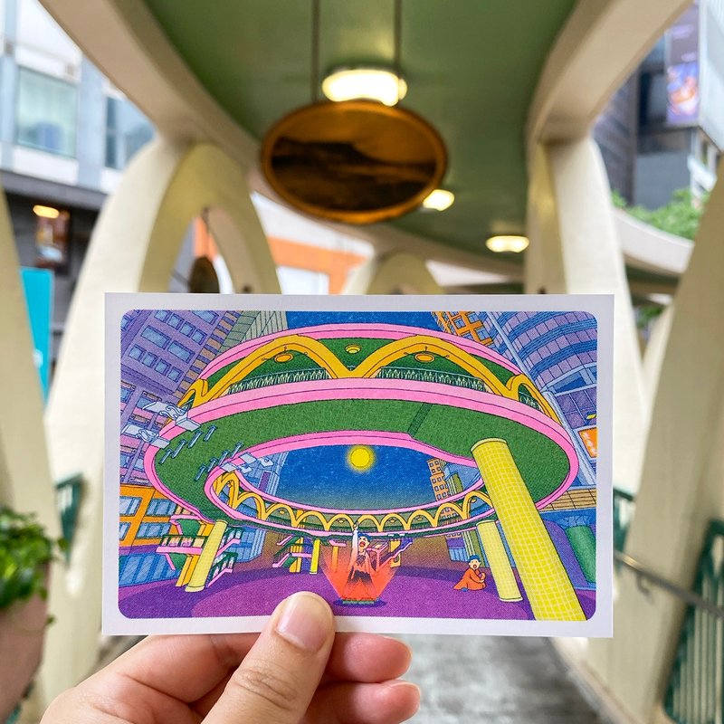 銅鑼灣天橋 (Risograph Postcard) - 卡片/明信片 - 紙 多色
