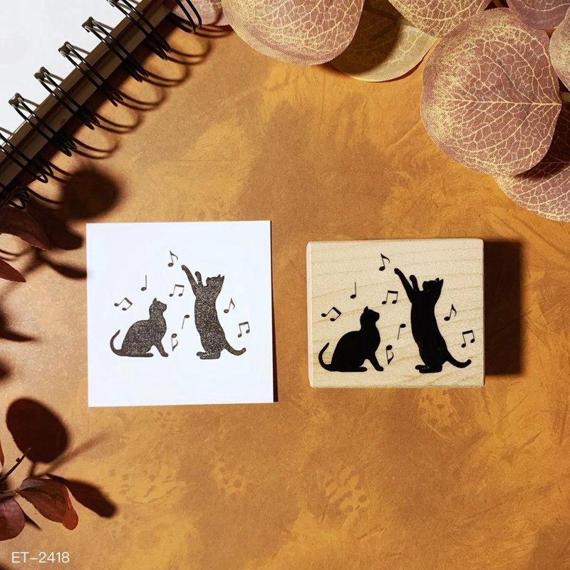 Maple Wood Stamp-Cat Playing Notes ET-2418 - Stamps & Stamp Pads - Wood 