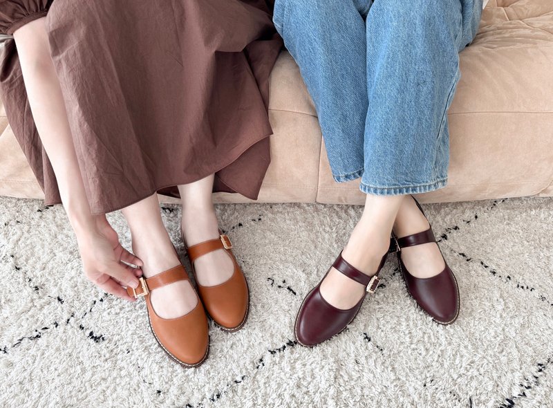 Juilliard School! Wide and generously buckled Mary Jane shoes, orange and full genuine leather MIT-Pumpkin Pie - Women's Leather Shoes - Genuine Leather Orange