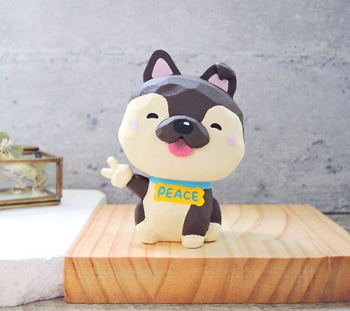 巧物ciaowo 世界和平 比ya米克斯犬 寵物可愛療癒手工雕刻小木雕公仔 擺飾
