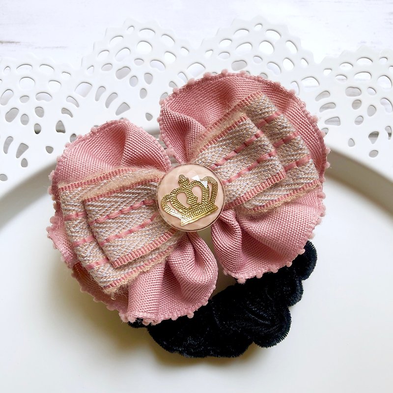 Wavy bow large intestine - Hair Accessories - Other Materials Pink