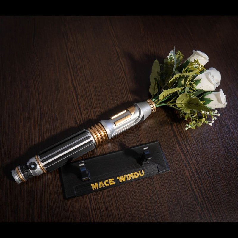 Star Wars Inspired Bridal Bouquet Holder | Wedding Bouquet Mace Windu Lightsaber - ช่อดอกไม้แห้ง - พลาสติก สีทอง