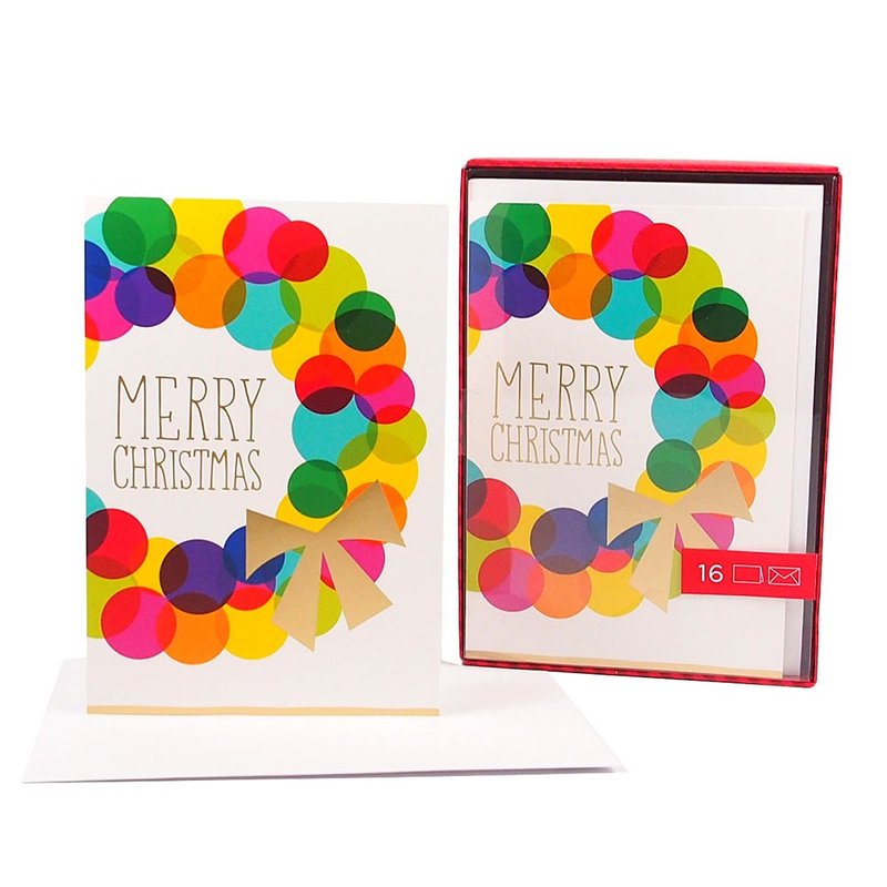 彩色繽紛花圈  耶誕盒卡16入【Hallmark-卡片 聖誕節系列】 - 卡片/明信片 - 紙 多色