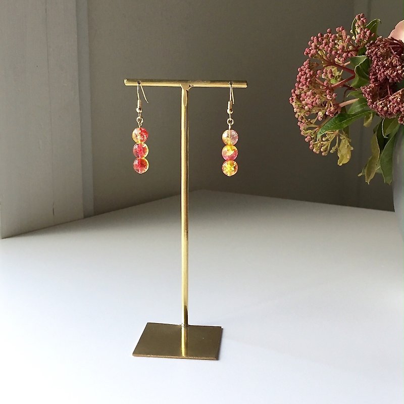 Triple Earrings of Glitter Czech Beads Orange - Earrings & Clip-ons - Glass Orange