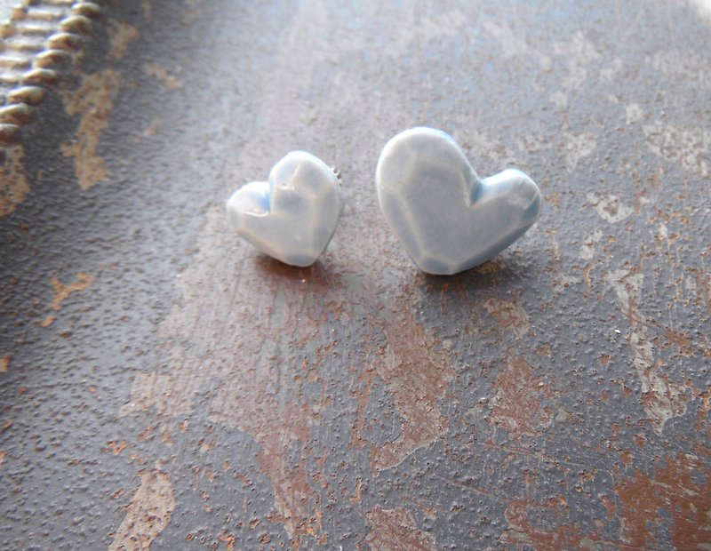 heart Shape pierce light blue - Earrings & Clip-ons - Pottery Blue