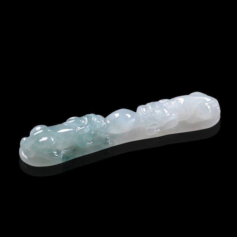 [Wealth-Bringing Beast] Ice Jadeite Pixiu Hand Tag with Floating Flowers | Natural Burmese Jade Jade A Grade | Gifts - Bracelets - Jade Multicolor