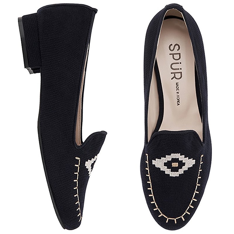 SPUR Geometry embroidered flats LF7070 NAVY - Women's Casual Shoes - Other Materials 