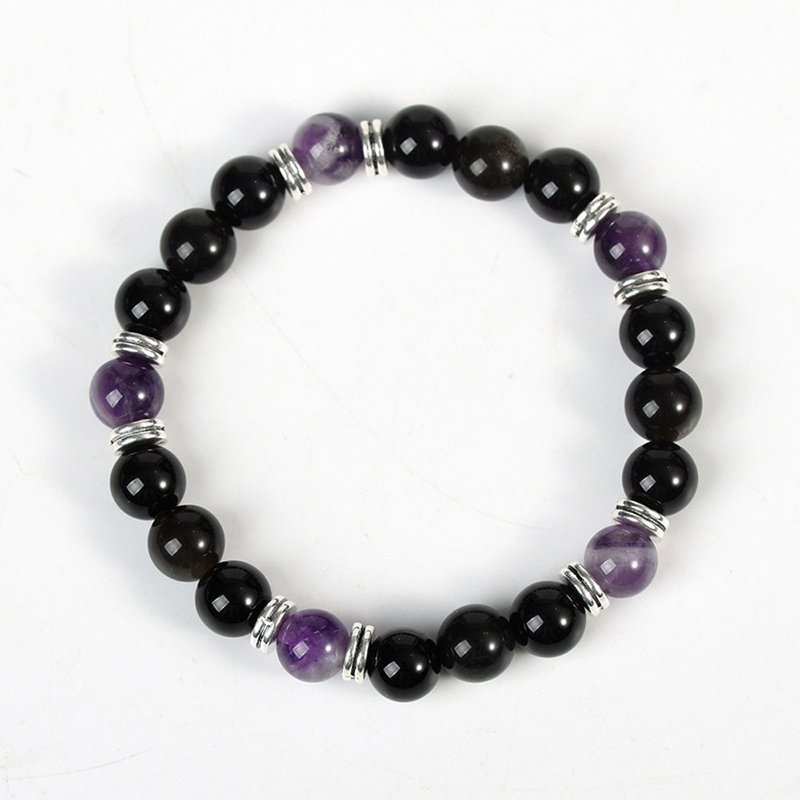 [Natural crystal bracelet] Obsidian amethyst bracelet/evil crystal - Bracelets - Crystal Purple