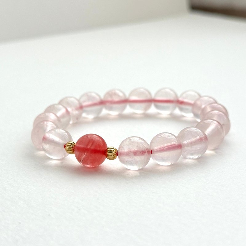 [Libra Scorpio|October] Ice rose quartz watermelon Stone 18K gold-plated ball bracelet attracts peach blossoms and protects love. - สร้อยข้อมือ - เครื่องประดับพลอย สึชมพู