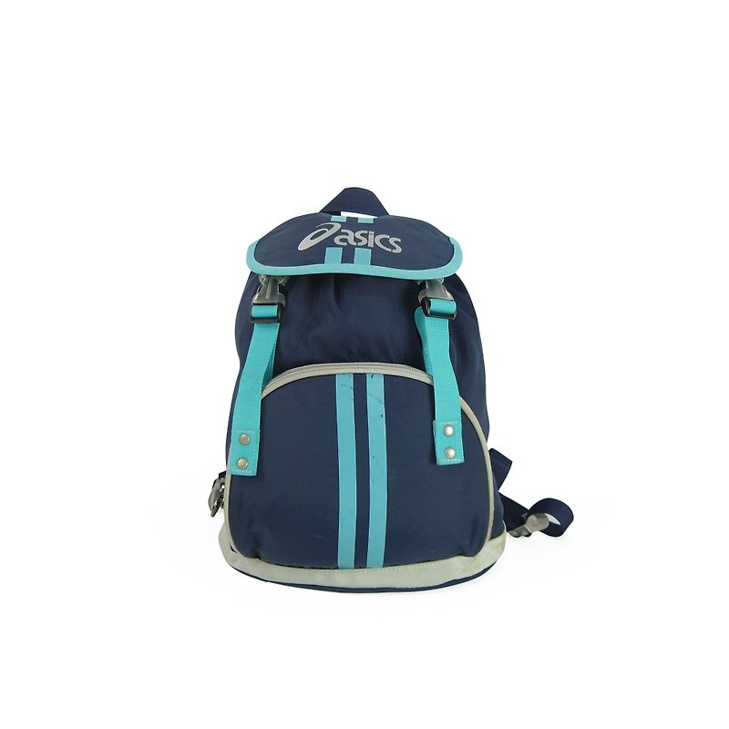 A‧PRANK: DOLLY :: Vintage brand asics dark blue striped nylon backpack (B807005) - กระเป๋าเป้สะพายหลัง - วัสดุกันนำ้ สีน้ำเงิน