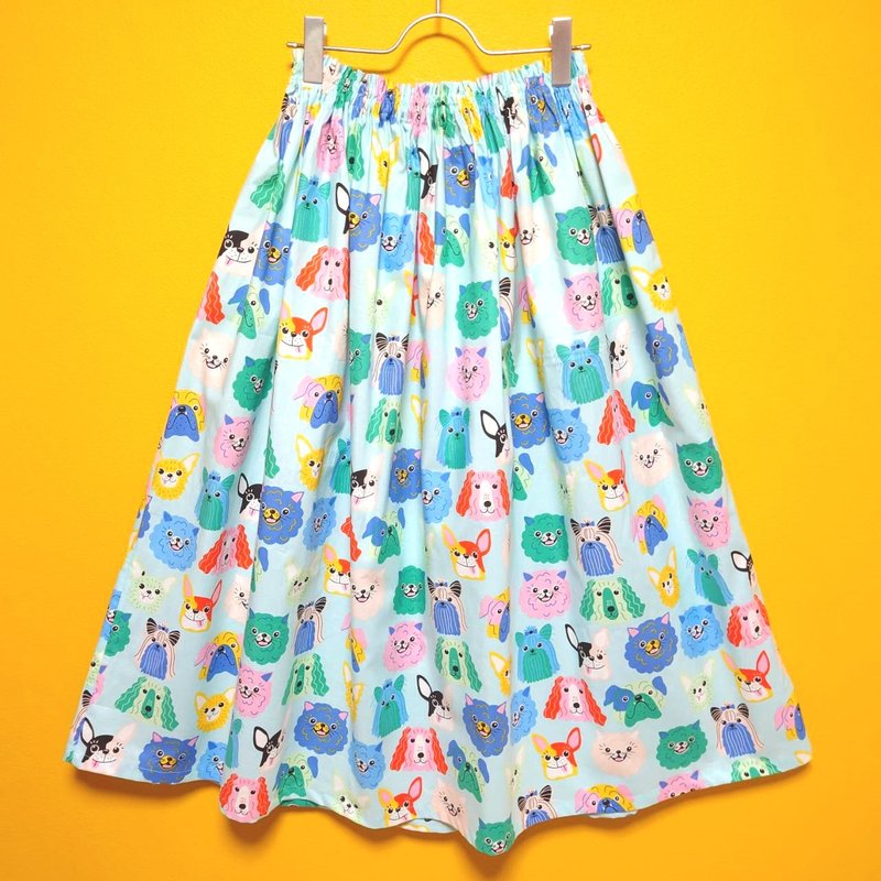 CUTE DOGS スカート Light Blue USAcotton 綿100% 日本製 輸入生地 ロングスカート 犬 dog Free size - 裙子/長裙 - 棉．麻 藍色