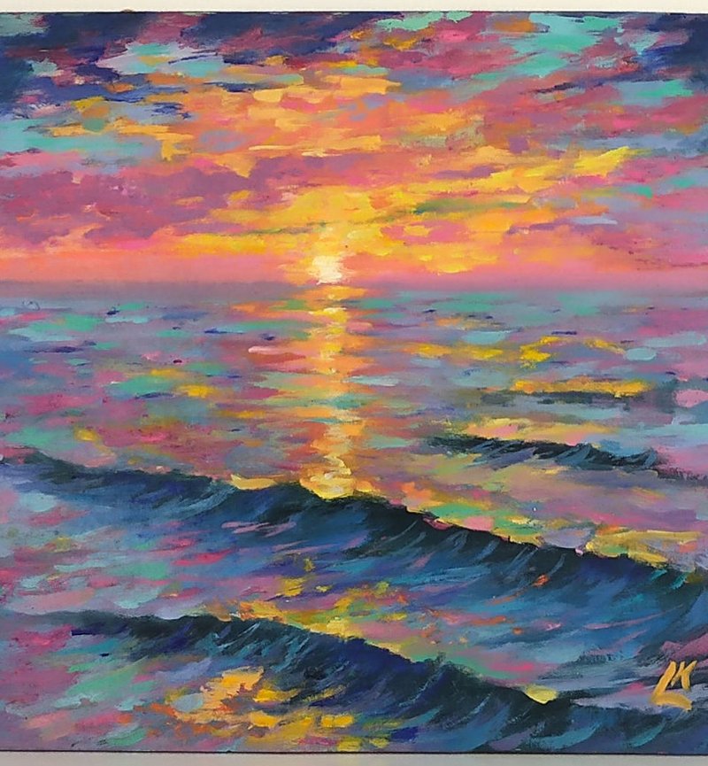 Sea Sunrise Oil Painting on Panel Ocean Wall Decor Mini Picture  Impressionism - โปสเตอร์ - ผ้าฝ้าย/ผ้าลินิน 