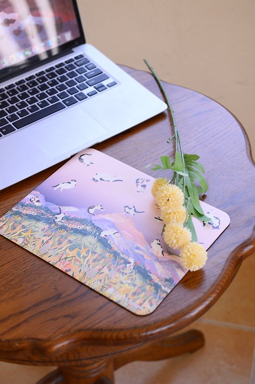 JARDIN DES FONTAINES Yogis Cat and Flower PU皮革滑鼠墊 (原創設計,防水防刮)