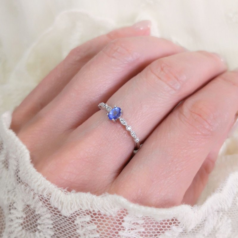 天然丹泉石/坦桑石 柔美藍紫色光澤 純銀戒 精緻線戒 氣質 禮物 - 戒指 - 純銀 藍色