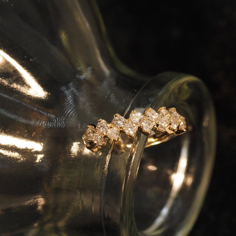 18K金鑽石拼圖耳夾 18K Gold Diamond Puzzle Ear Cuff - 耳環/耳夾/耳骨夾 - 貴金屬 