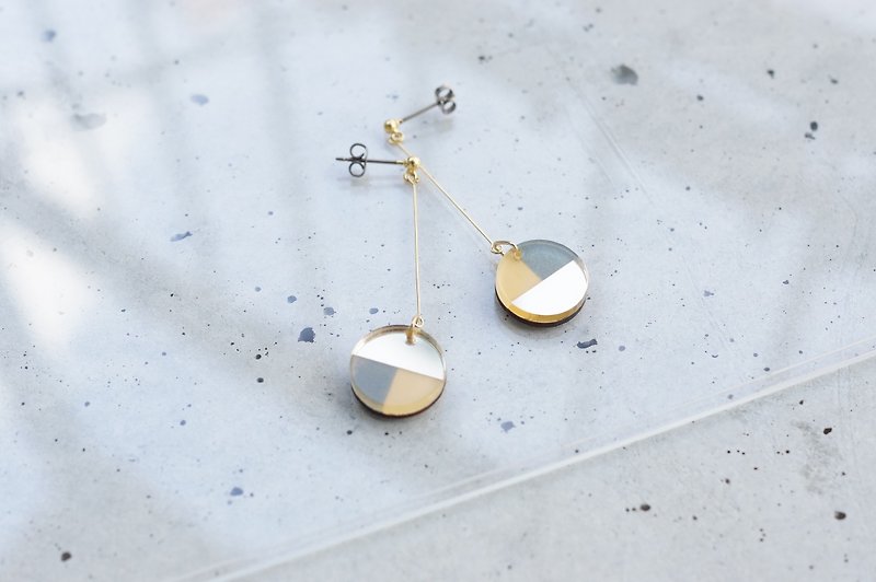 Swing Three Tone Mirror Earrings / navy-gold - Earrings & Clip-ons - Wood Gold
