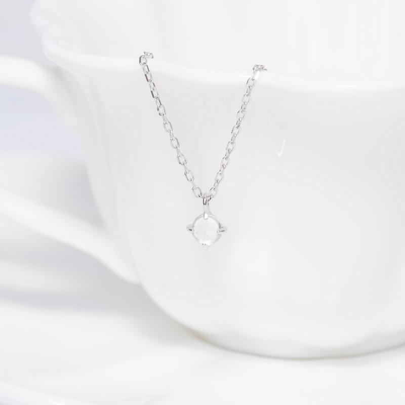 White crystal 925 sterling silver simple prong set necklace - สร้อยคอ - คริสตัล สีเงิน