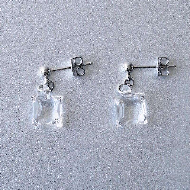 Hario handmade glass earrings-Moonlight (HAA-ML-002P) - Earrings & Clip-ons - Glass Transparent