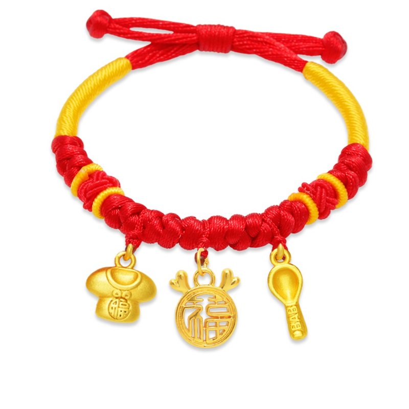 [Children's Painted Gold Jewelry] Longlai Healthy Children's Red Braided Bracelet weighs about 0.21 yuan (Miyue Gold Jewelry) - Baby Gift Sets - 24K Gold Gold