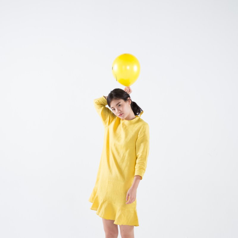 KIKI DRESS (moon) - 洋裝/連身裙 - 棉．麻 黃色