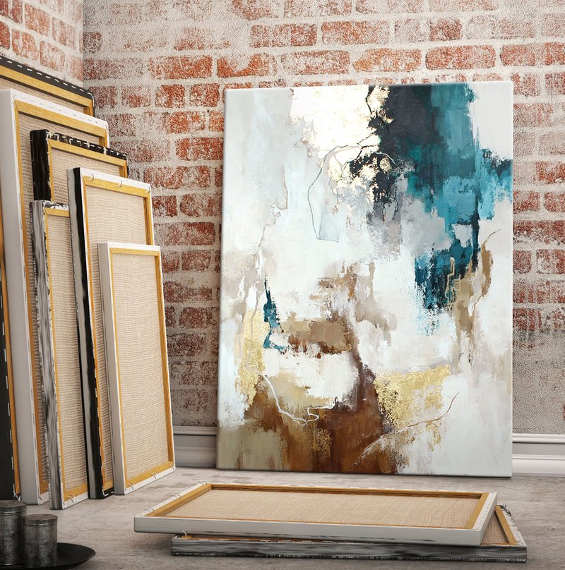 Blue Gold Painting |  Blue Gold Abstract | Blue Gold Art | Blue Art | Flux 2 - 壁貼/牆壁裝飾 - 棉．麻 藍色