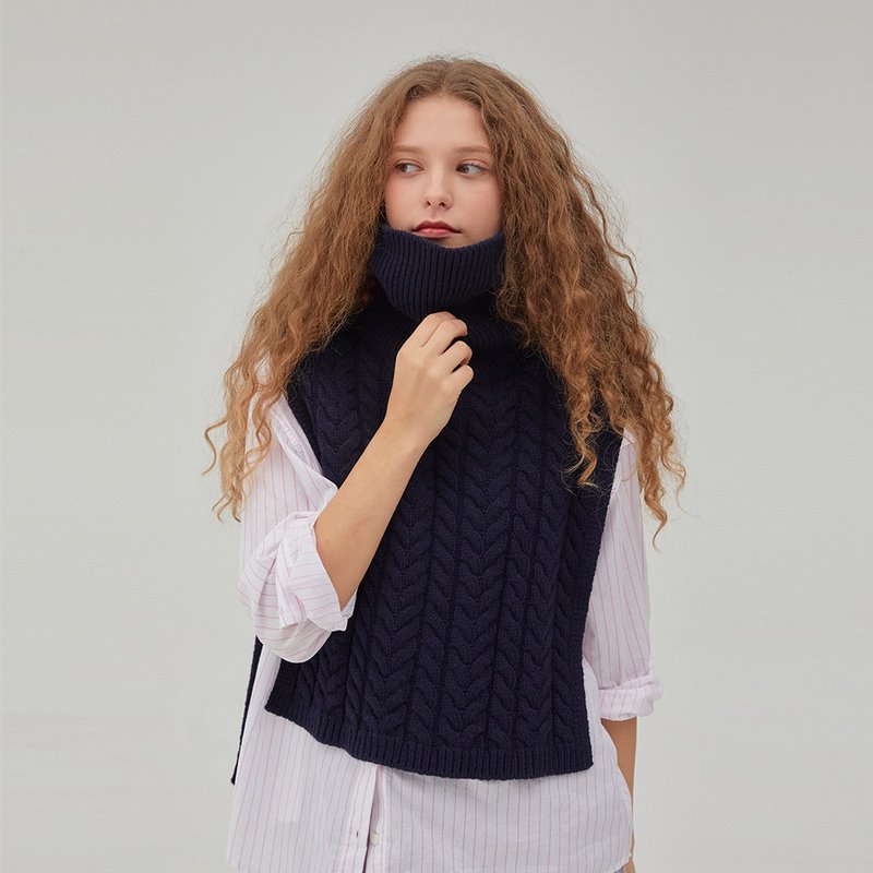 Turtleneck Knit Vest - Navy - 背心/無袖上衣 - 羊毛 
