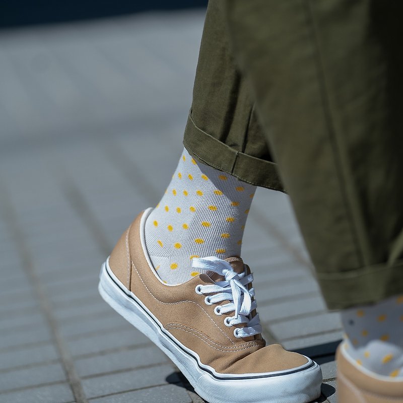 Bourton-on-the-Water∣蜜金波卡點點風 - 設計襪∣台灣製∣抑菌 - 襪子 - 棉．麻 橘色