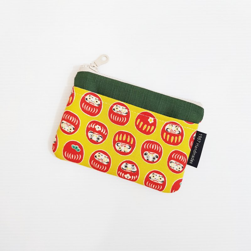 [Little Lucky God-(Dark Green)] Japanese-style coin purse zipper bag - Coin Purses - Cotton & Hemp Red