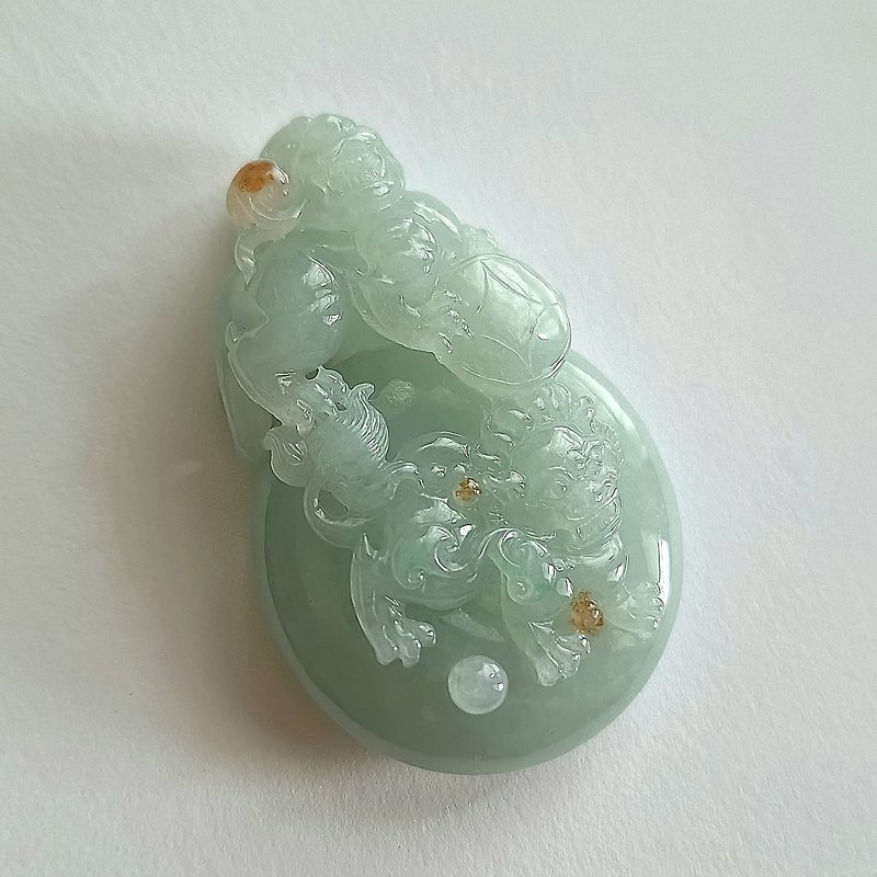 Awakening Lion & Peace Buckle Pendant | Natural Burmese Jadeite | Jade - Necklaces - Jade 