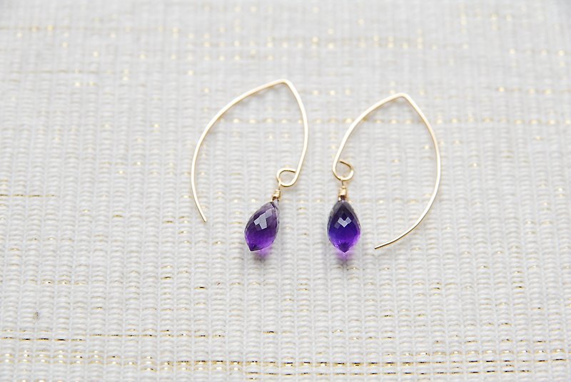 Amethyst Marquis hook earrings (14kgf) - Earrings & Clip-ons - Gemstone Purple