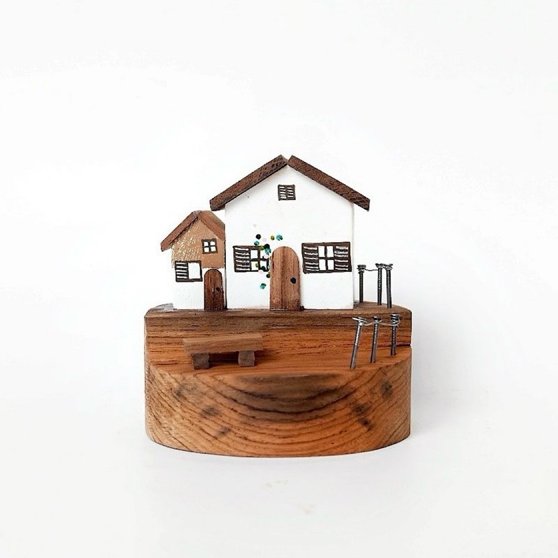 Mini white & brown wooden houses set - 擺飾/家飾品 - 木頭 