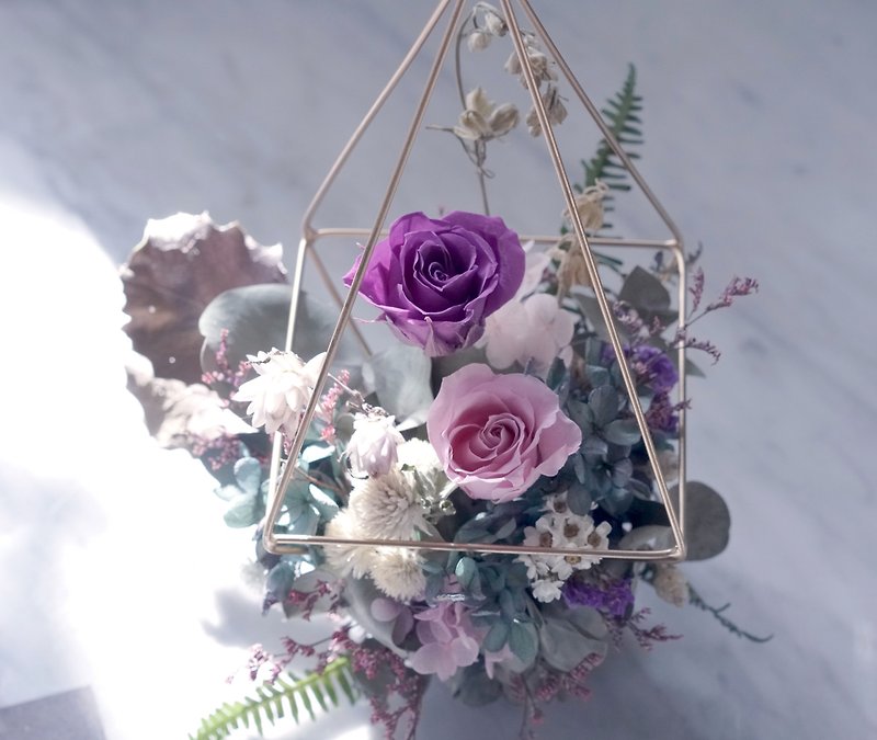 PlantSense classic models - Violet Rose Garden immortalized + Amaranth + hydrangea flower copper suspension geometry - Plants - Plants & Flowers Purple