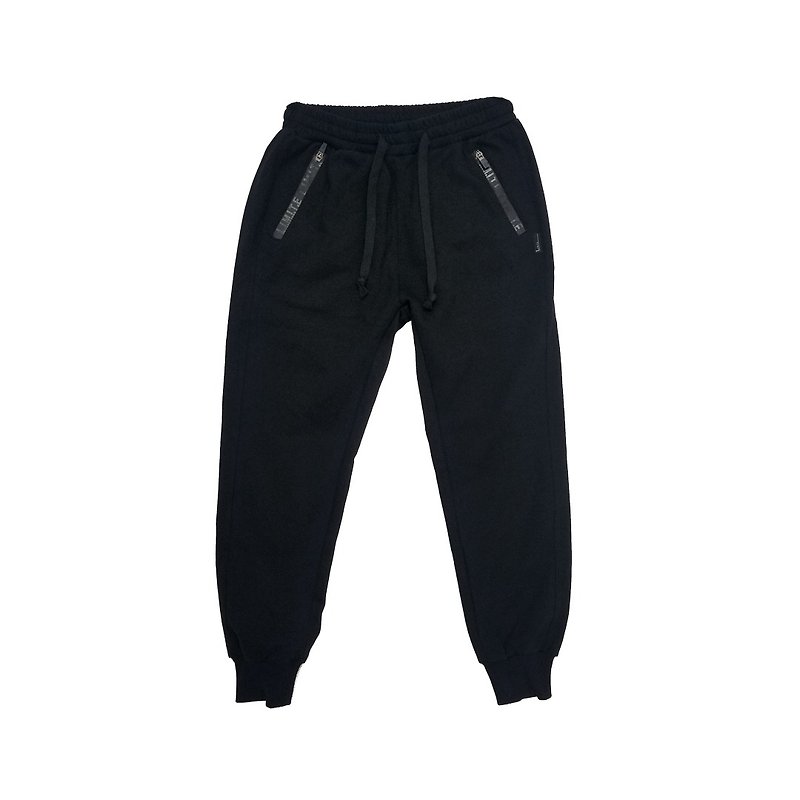L.I.M.I.T.E -Men's Printed Zipper Sweat Pants - กางเกงขายาว - ผ้าฝ้าย/ผ้าลินิน สีดำ
