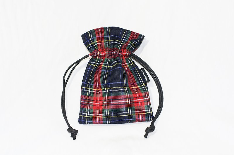 【AnnaNina】純手工 雙層 環保 束口袋 蘇格蘭 - 化妝包/收納袋 - 棉．麻 