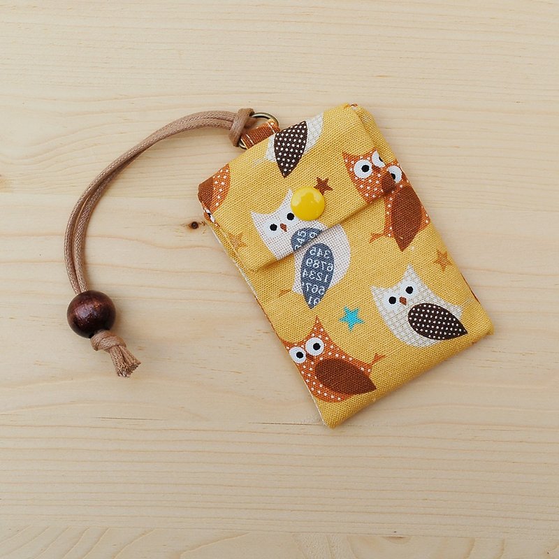 Sparkling Owl Card Bag / Card Case Card Case - ที่ใส่บัตรคล้องคอ - ผ้าฝ้าย/ผ้าลินิน สีส้ม